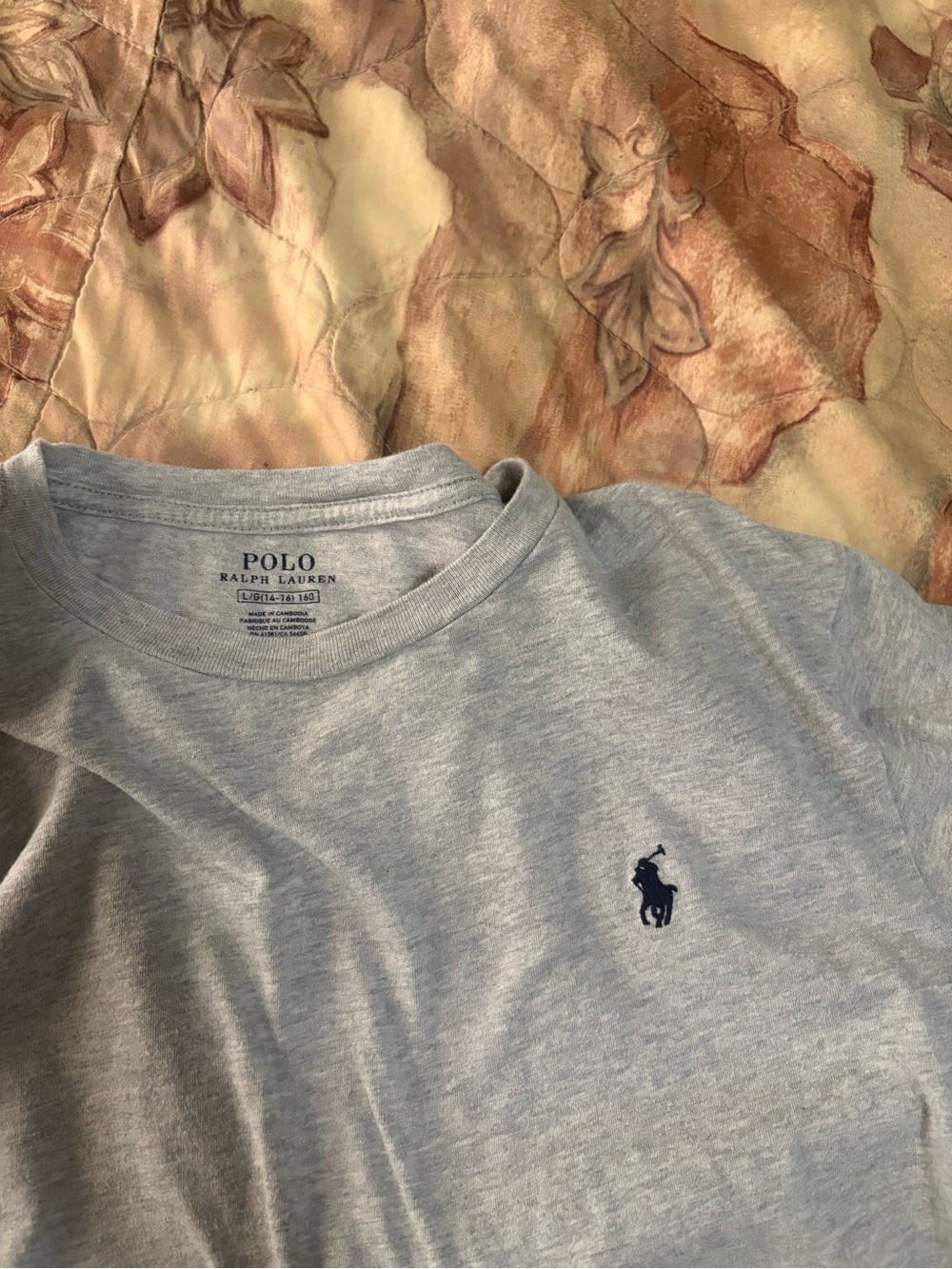 Polo by Ralph Lauren Heather Light Gray Crewneck Tee with Navy Pony boys